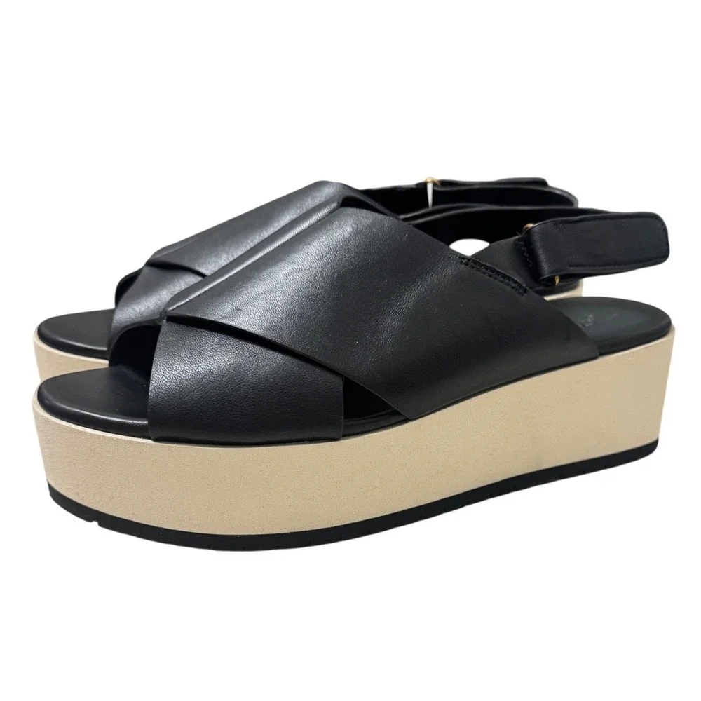 Vince Jenaya‎ Sport Platform Sandal Womens 8 Black Cream Leather